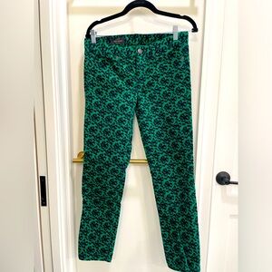 J. Crew Toothpick Corduroy Green with Bows Pants Fits Like Size 26